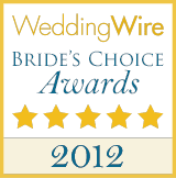 A badge that says wedding wire bride 's choice awards 2 0 1 2.