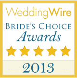 A badge that says wedding wire bride 's choice awards 2 0 1 3