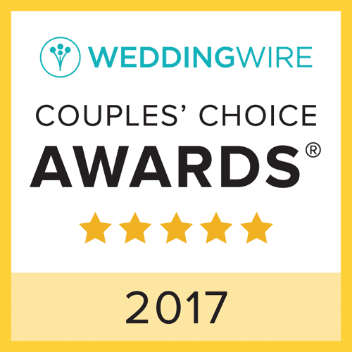 Logo of the weddingwire couples' choice awards 2017 featuring five gold stars and the award title on a white and yellow background.